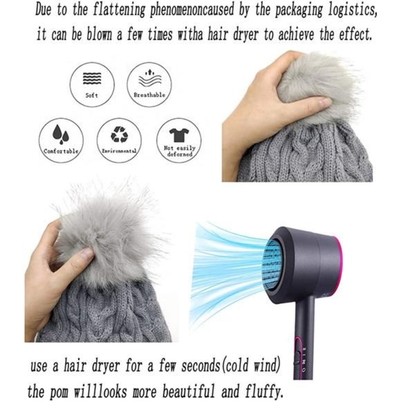 Women Winter Knit Beanie Pom Pom Hat Warm Fur Hats Buffalo Plaid Skull Ski